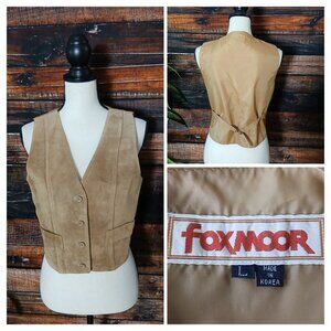 Foxmoor Vintage Vest Genuine Leather Suede Boho 70s Cropped Hippie Tan Button